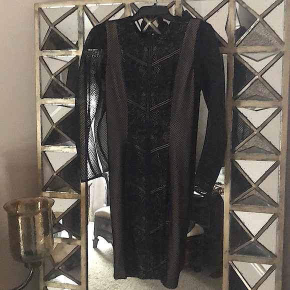 Dress the Population Mesh detail black/nude dress - Picture 3 of 6